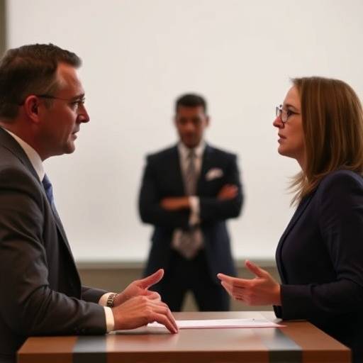 Dos personas participando en un debate formal