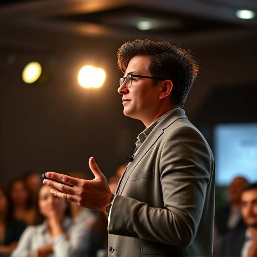Una persona dando una presentación con confianza frente a una audiencia